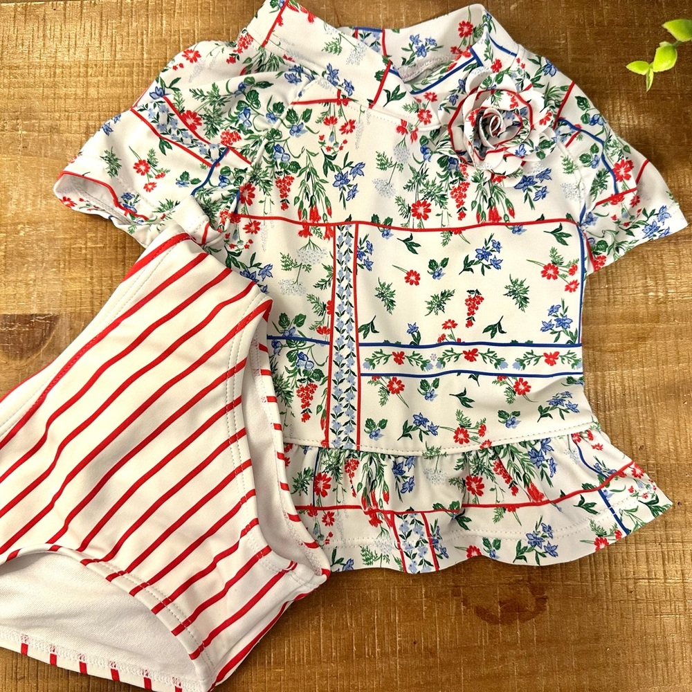 Janie & Jack two-piece Baby Girl Floral Patchwork Bathing Suit